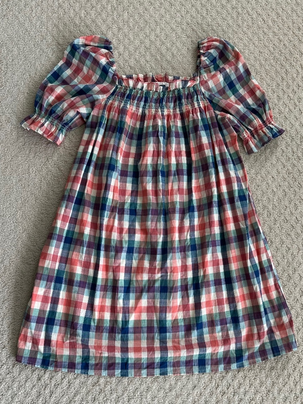 Modcloth Smocked Babydoll Dress Summer Madras Plaid M 70's Cotton Casual Summer